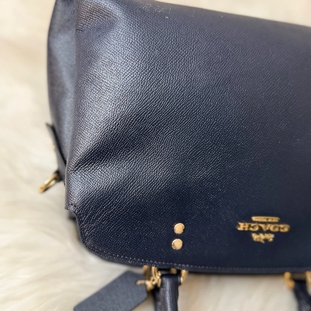 Vintage Coach Dark Blue Satchel with Gold Accents#91493